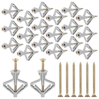 Serplex® 50 Set Drywall Anchor with Screw Kit Drywall Anchor Kit Hollow Wall Anchors Plasterboard Plugs Screws Butterfly Expansion Tube Pipe Drywall Winged Anchors for Hanging Heavy Items on Drywall