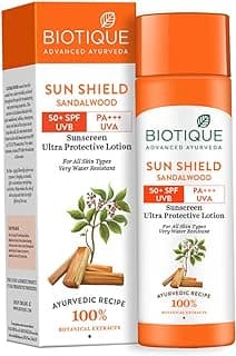 Biotique Bio Sandalwood Sunscreen Ultra Soothing Face Lotion, SPF 50+ |Ultra Protective Lotion| Keeps Skin Soft, Fair and Moisturized| Water Resistant| For All Skin Types| 120ml