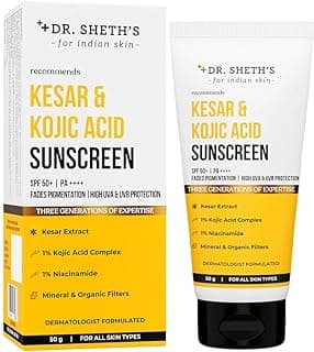 Dr. Sheth's Kesar & Kojic Acid Sunscreen For All Skin Types Spf 50 Pa++++ For Pigtation-Free Skin | No White Cast And Light Weight For Daily Moisturization- 50G, Pack Of 1