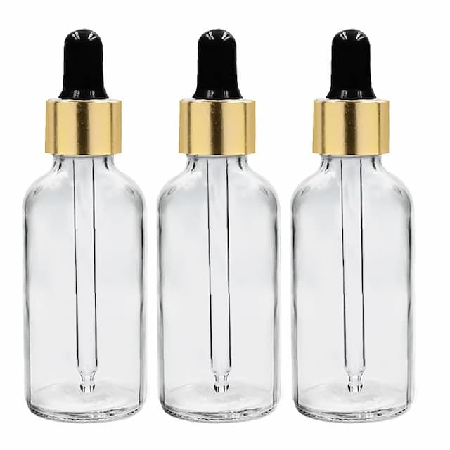 Happy Packaging 50ML Clear Round Empty Glass Bottle | Glass Dropper | Gold Sleeve | Silcon Black Teat | Refillable | Leak Proof For Essential Oils | DIY Perfumes| DIY serums (9)