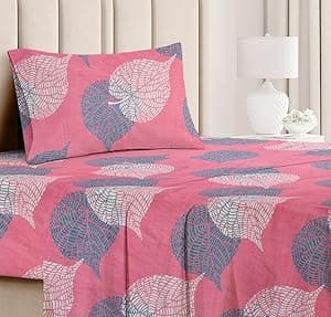 BSB HOME Premium Forever Modern Style Glace Cotton Floral Luxurious Beautiful Soft Comfort Designer Floral Pattern 1 Single Size Bed bedsheet and 1 Pillow Cover- Light Pink & Grey