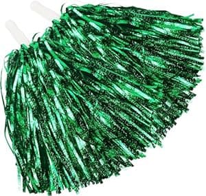 AK ANOLIHK® Metallic Cheerleader Pompoms Sports Dance Cheer Party Accessories Pom Poms Hand Flowers with Plastic Handle for Kids Adults Rooters,Cheering Squard,Cheering Team, Pack of 2 (GREEN)