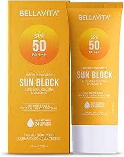 BELLAVITA Water based Hydrating Sunscreen, SPF 50, Lightweight, Photostable, PA+++, For All Skin Types, No White Cast, Non - Greasy Finish, UV Protection, Broad Spectrum, For Men & Women, 50ML