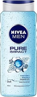 NIVEA MEN Pure Impact 500ml Body Wash| Shower Gel for Face, Body & Hair| Purifying Micro Particles for Extra Fine Scrub & Instant Summer Freshness|Clean, Healthy & Moisturized Skin