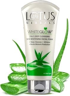 Lotus Herbals Whiteglow 3 In 1 Deep Cleaning Skin Whitening Facial Foam | Chemical Free | With Milk Enzymes & Aloe Vera Gel | For All Skin Types | 100g