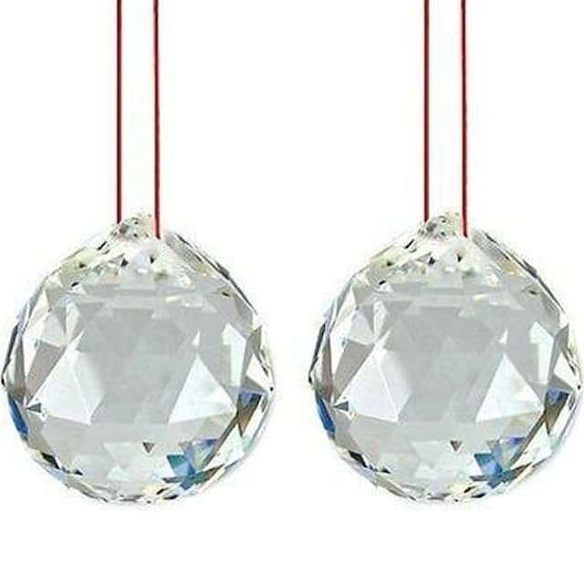 Pindia Fengshui Clear Crystal Hanging Ball for Good Luck & Prosperity - 40 mm, Pack of 2 (30 MM_Pack of 2)