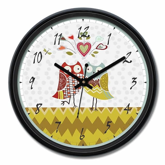 Amazon Brand - Solimo Plastic Pop owl Wall Clock - (12-inch, Black, Silent Movement)