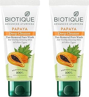 Biotique Papaya Deep Cleanse Face Wash | Gentle Exfoliation | Visibly Glowing Skin | 100% Botanical Extracts| Suitable for All Skin Types | 2x100ml