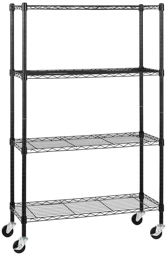 Amazon Basics 4-Shelf Shelving Alloy Steel Storage Unit On 3'' Wheel Casters, Metal Organizer Wire Rack (Black, 36L X 14W X 57.75H)