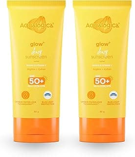 Aqualogica Glow+ Dewy Lightweight & Hydrating All Skin Type Sunscreen With Spf 50+ & Pa++++ For Uva/B & Blue Light Protection & No White Cast - 80G Pack Of 2