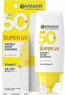 Garnier Super UV Invisible Serum Sunscreen SPF 50 PA++++ UVA/B for Broad Spectrum | Lightweight with Vitamin C | No White Cast | For All Skin Types (Oily, Dry, Acne-prone) | For Men & Women 30ml