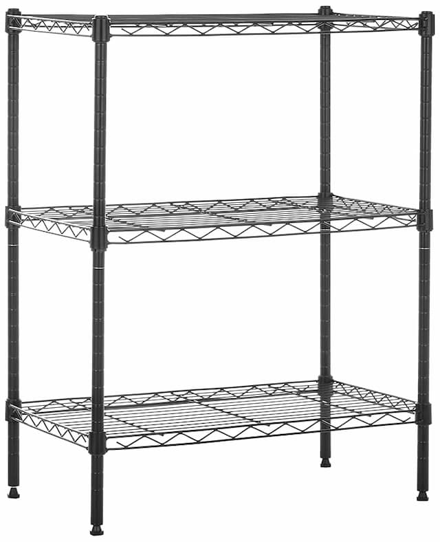 Amazon Basics Height Adjustable 3-Shelves Heavy Duty Rack - Black (Steel, Black Coated Chrome Finish), Tiered Shelf - Free Standing